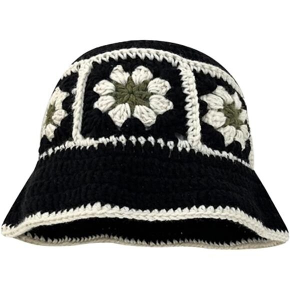 Women Crochet Bucket Hat A-black